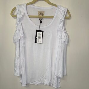 Chaser White Ruffled Cold Shoulder Top NWT